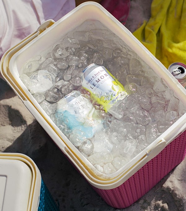 Shackleton vodka iced tea can in ice cooler